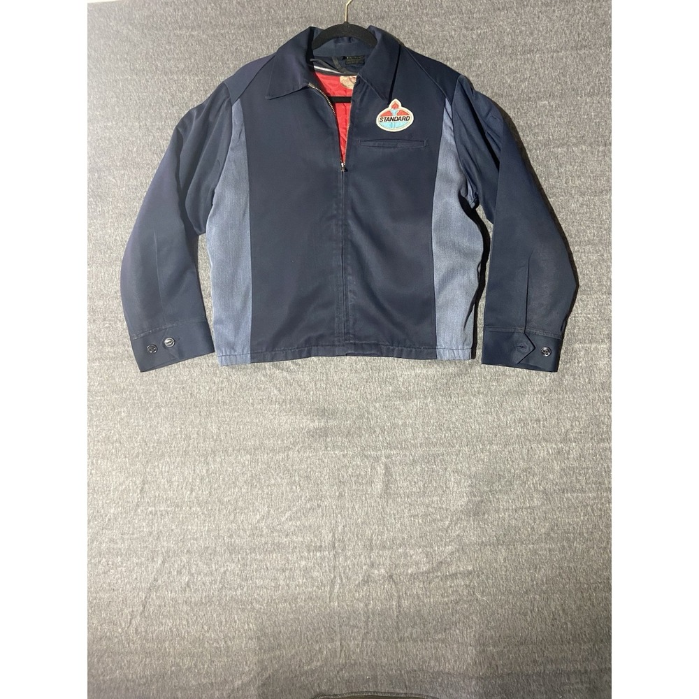 Vintage Unitog Standard Gas Station Work Jacket Navy Blue Two Tone Mens 42 Large